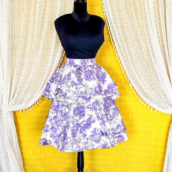 Buru Teagan Lavender Ruffle Tiered Brocade Midi Statement Dopamine Skirt Size S - Picture 7 of 15